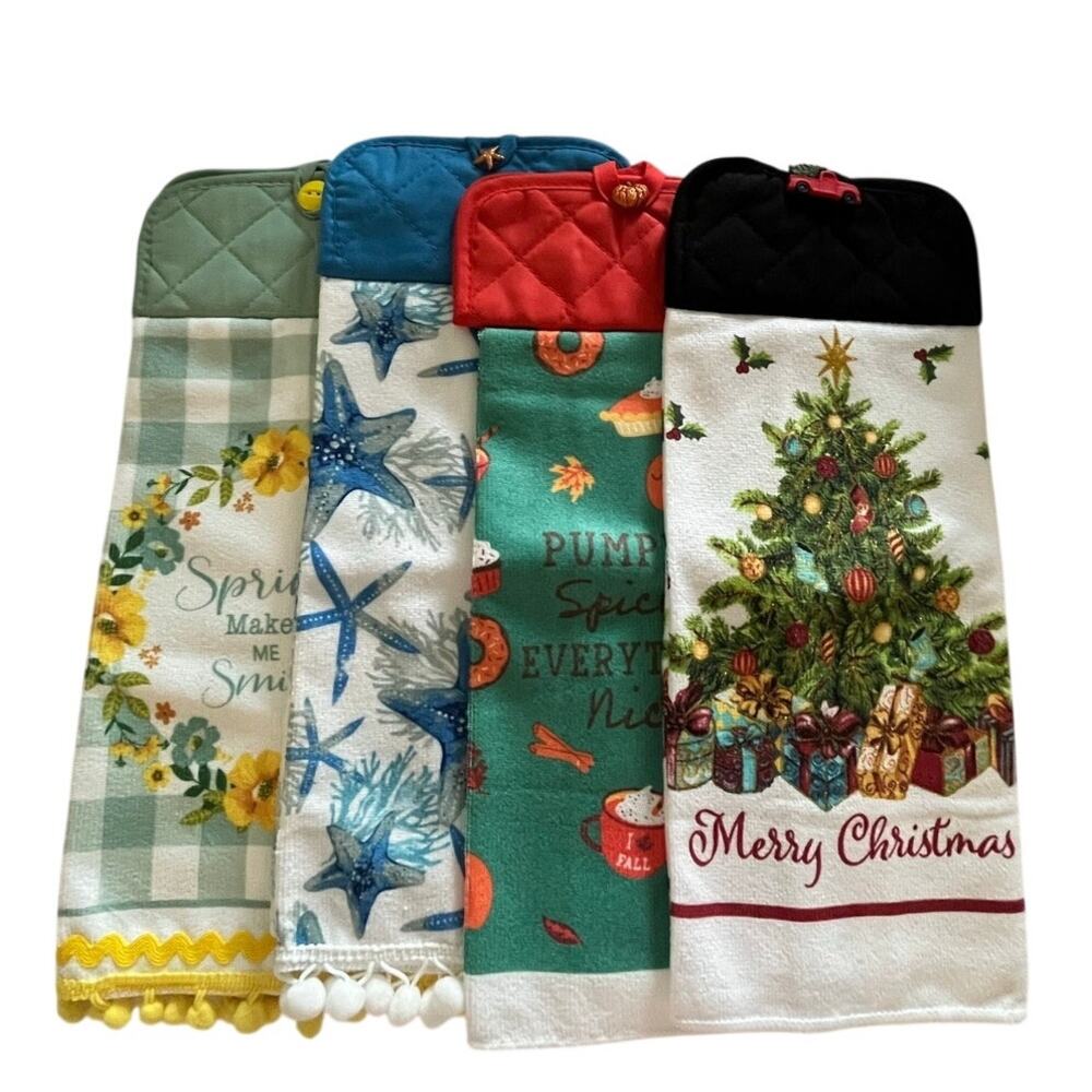 Seasonal Bundle 4 Hanging Towels Handmade Spring Summer Fall Winter